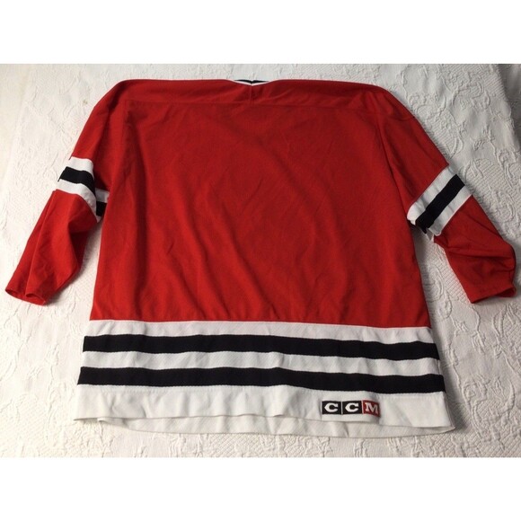 VINTAGE CCM Chicago Blackhawks Jersey Mens XXL Red NHL Ice Hockey Small BurnHole - Picture 2 of 10